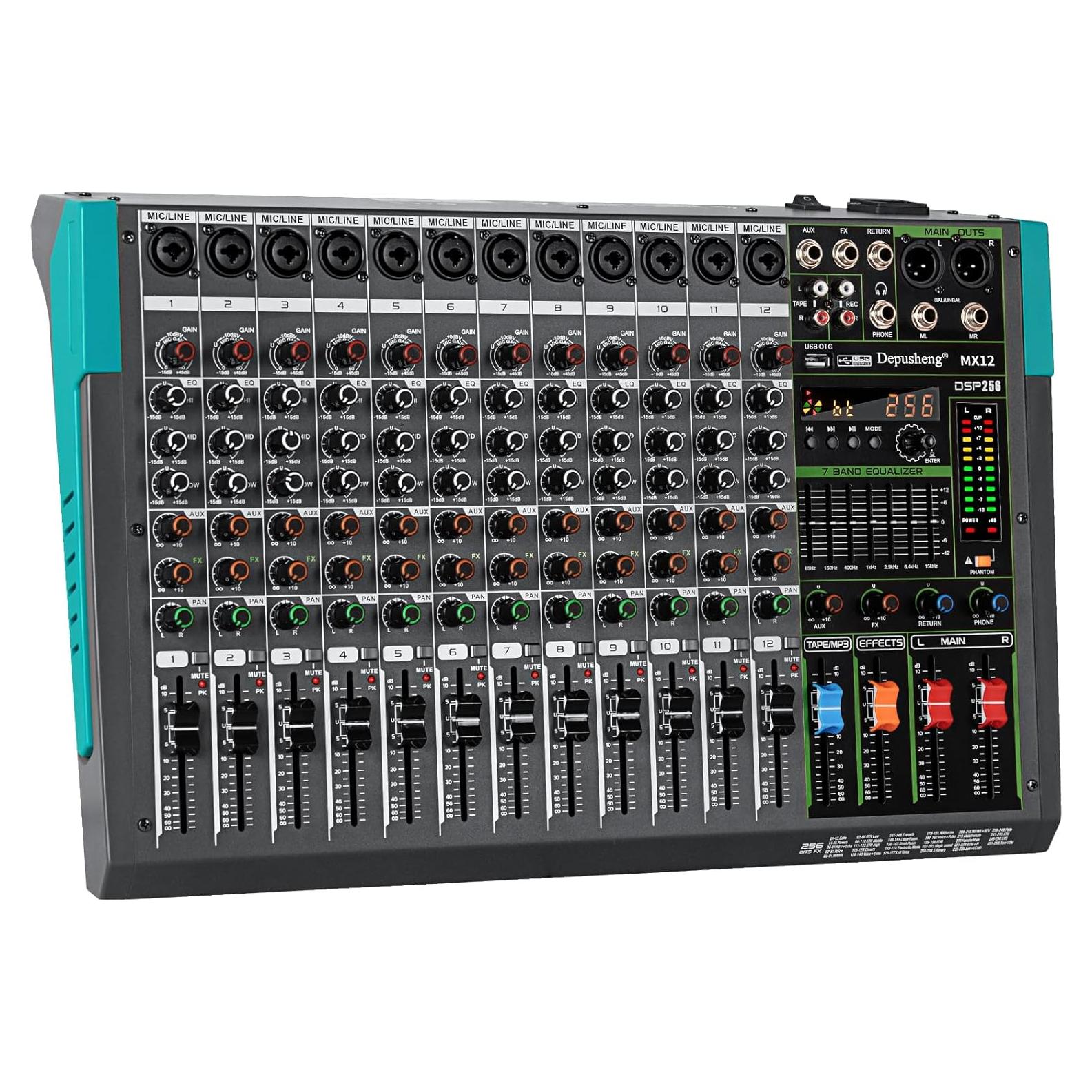 Mezclador de Audio Depusheng MX12 12 Canales USB 48V DSP