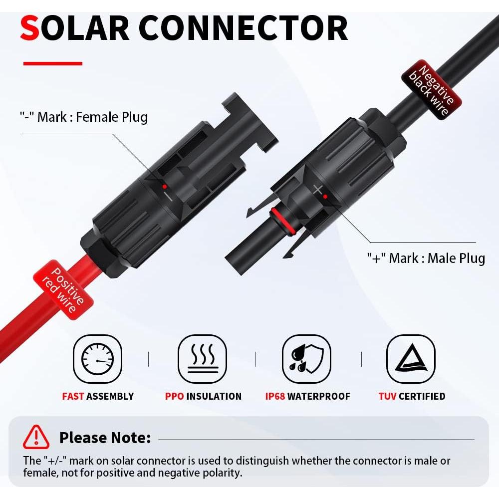 Cable Conector Solar Electop 10AWG 0.25m Macho y Hembra