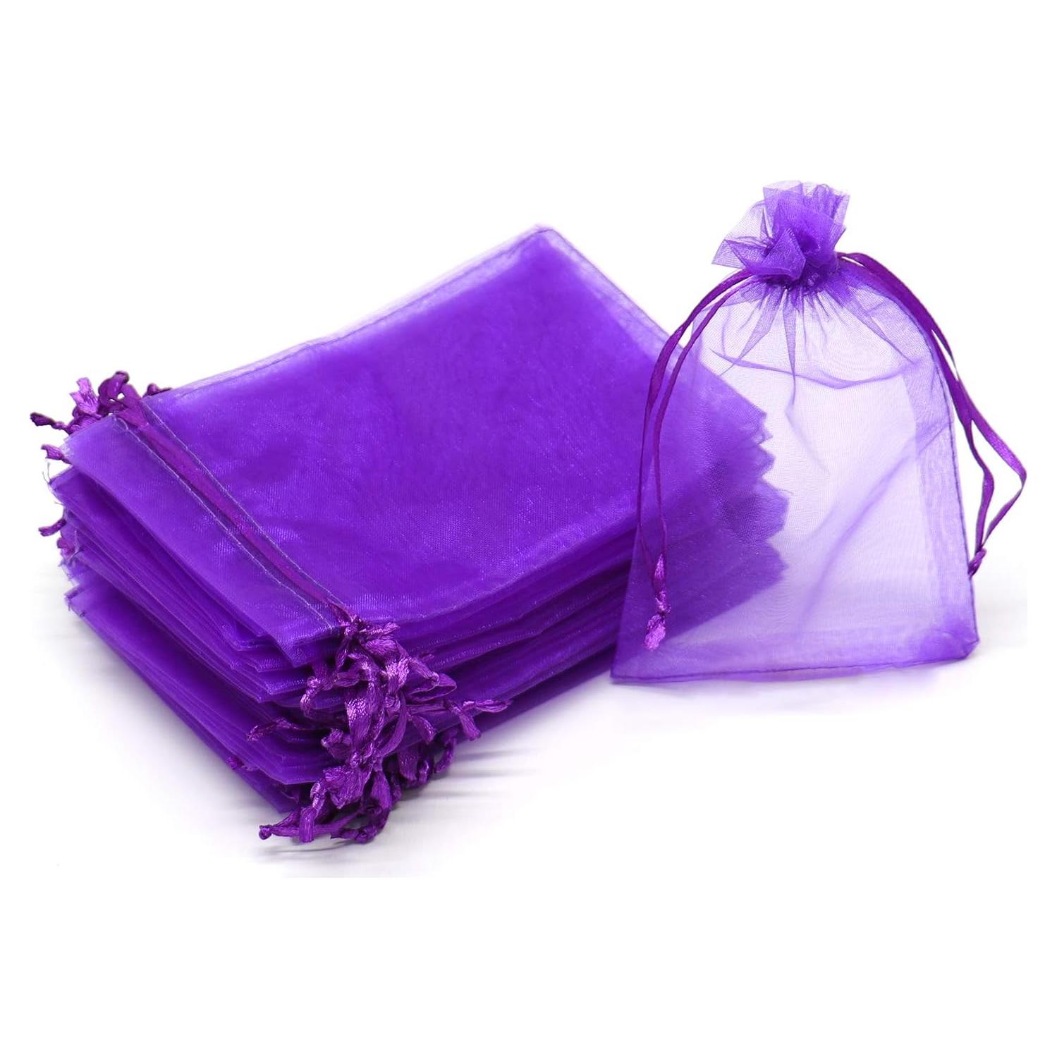 50 Bolsas de Organza Púrpura 13x18 cm con Cierre de Cuerda