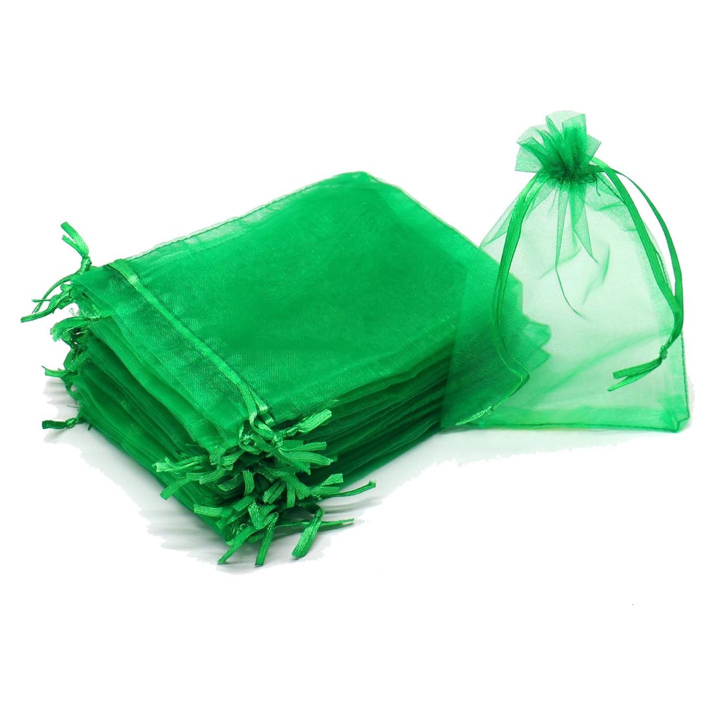 50 Bolsas de Organza Verde 7x9cm con Cierre para Regalos