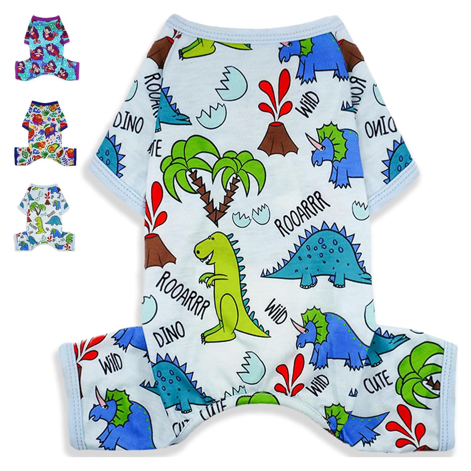 Pijamas para Perros Puppishy Mediano Dinosaurio Azul Suave