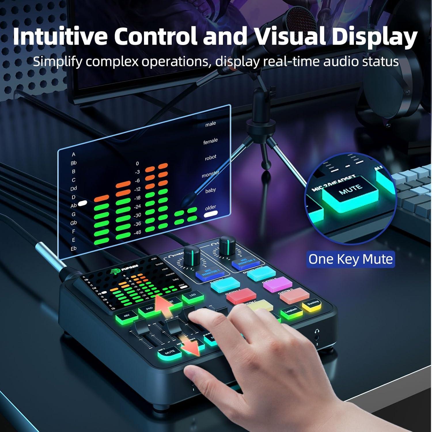 Mezclador de Audio PUPGSIS T12 para PC y Streaming 48V