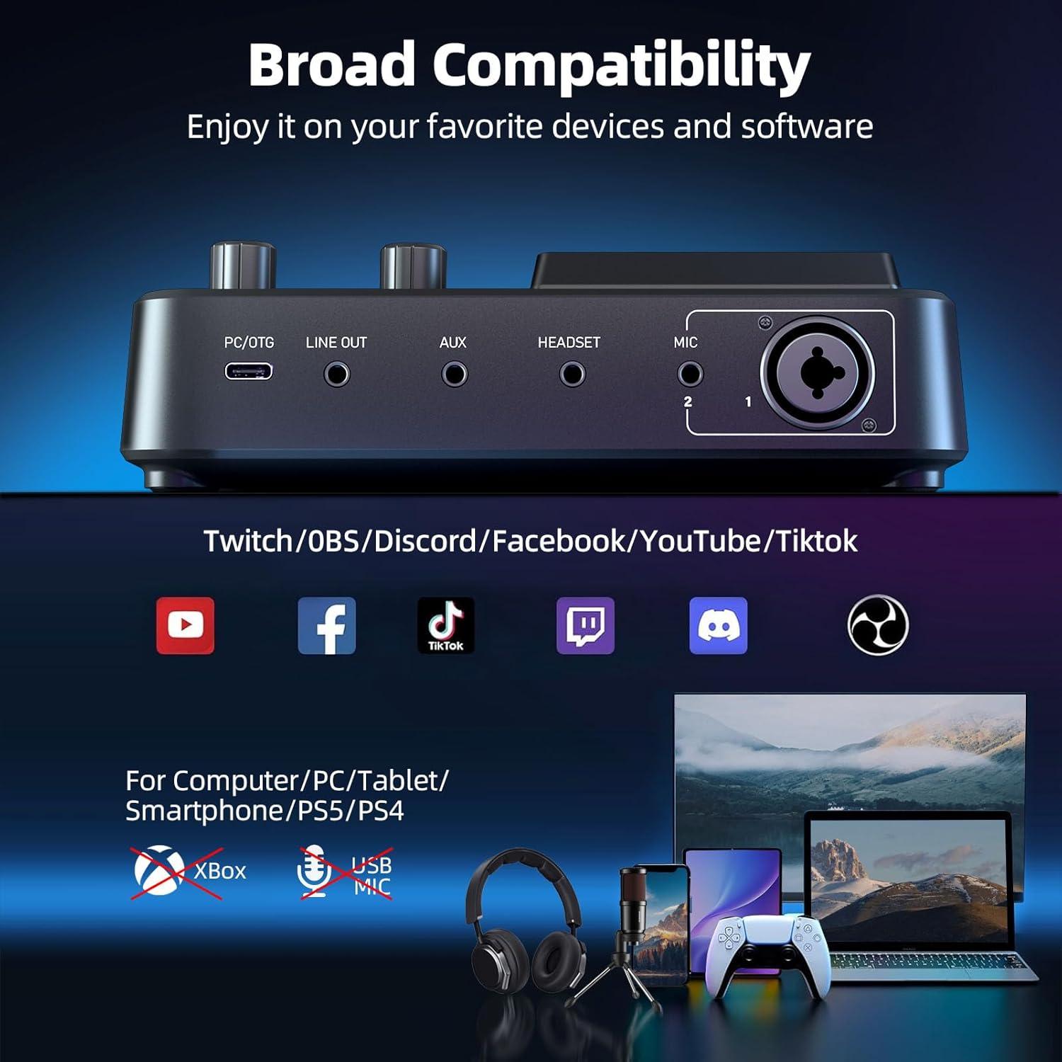 Mezclador de Audio PUPGSIS T12 para PC y Streaming 48V
