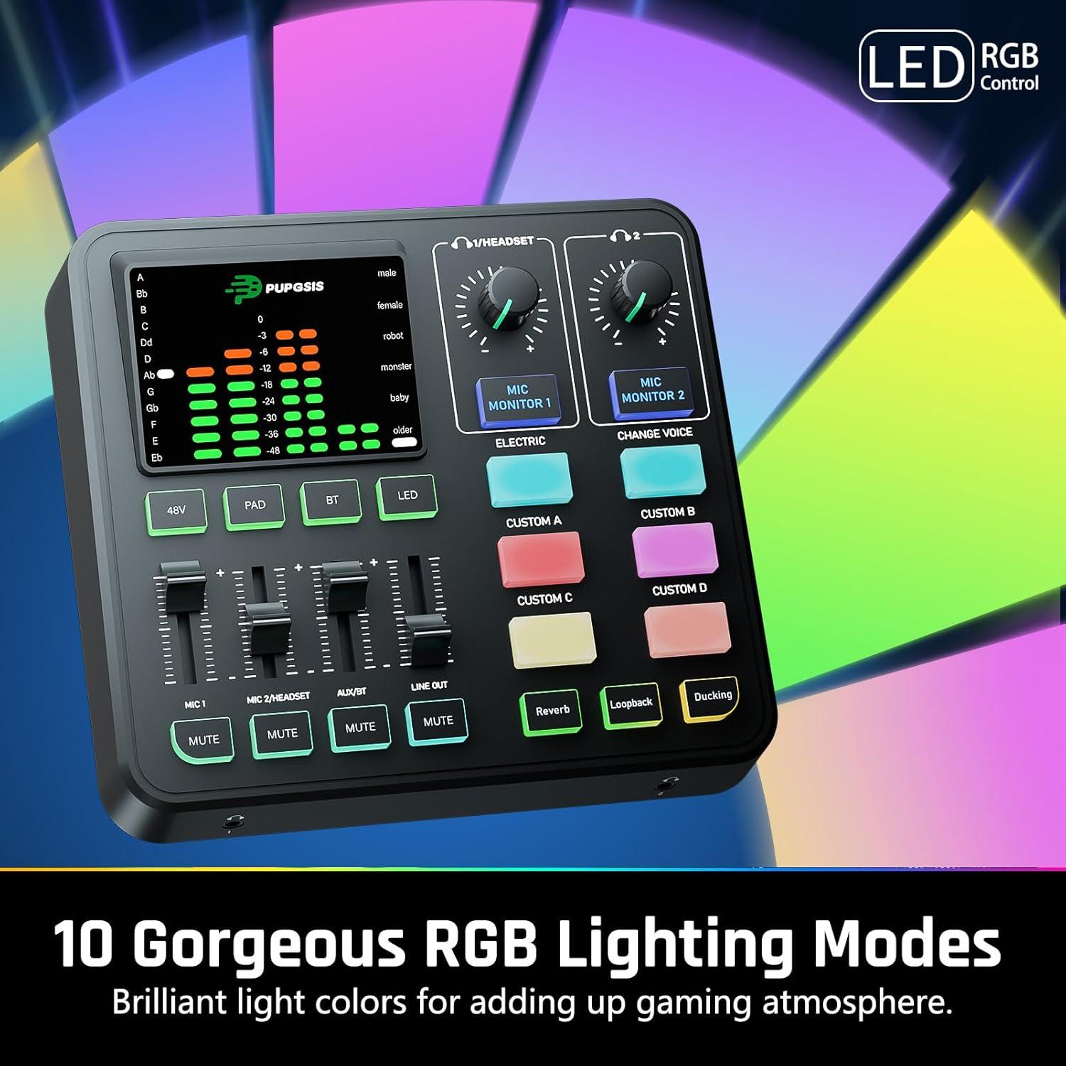 Mezclador de Audio PUPGSIS T12 para PC y Streaming 48V