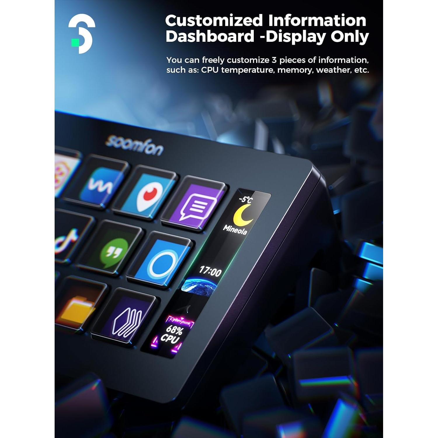 Controlador de Transmisión SOOMFON 15 Teclas LCD Personalizables