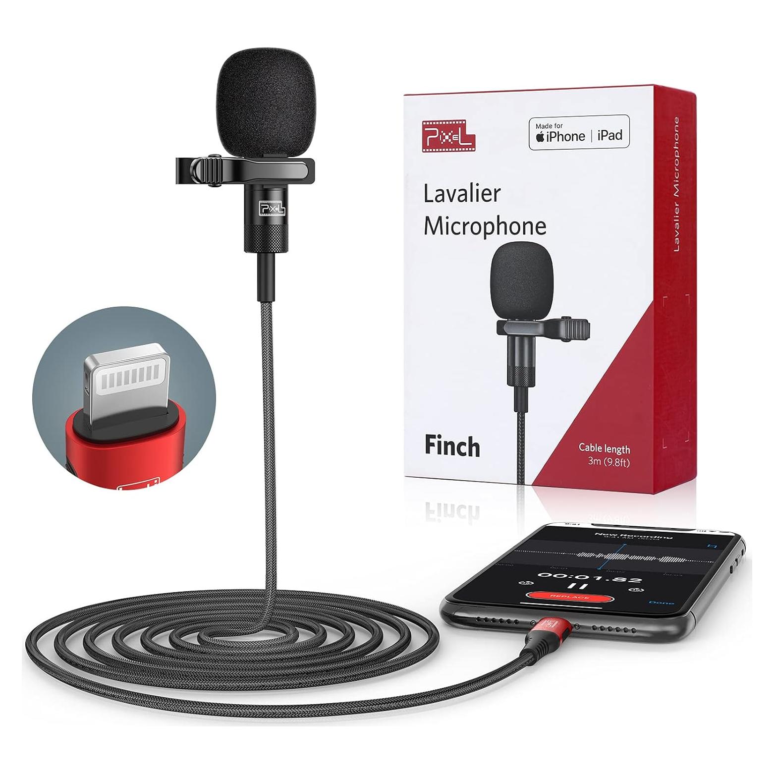 Micrófono Lavalier Pixel Finch para iPhone y iPad MFi 1.52m