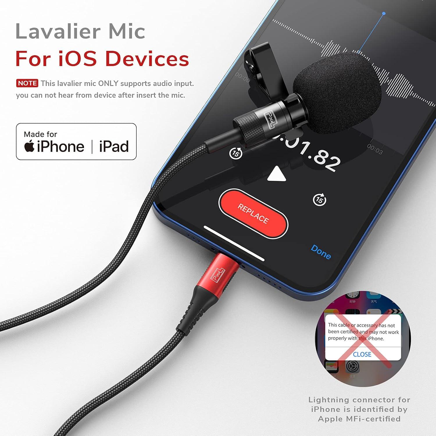 Micrófono Lavalier Pixel Finch para iPhone y iPad MFi 1.52m