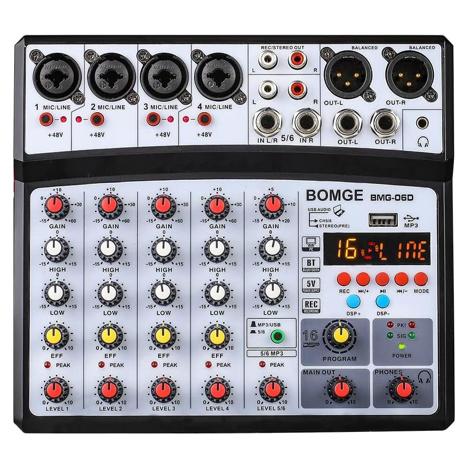 BOMGE Consola de Mezcla 6 Canales Bluetooth USB 48V