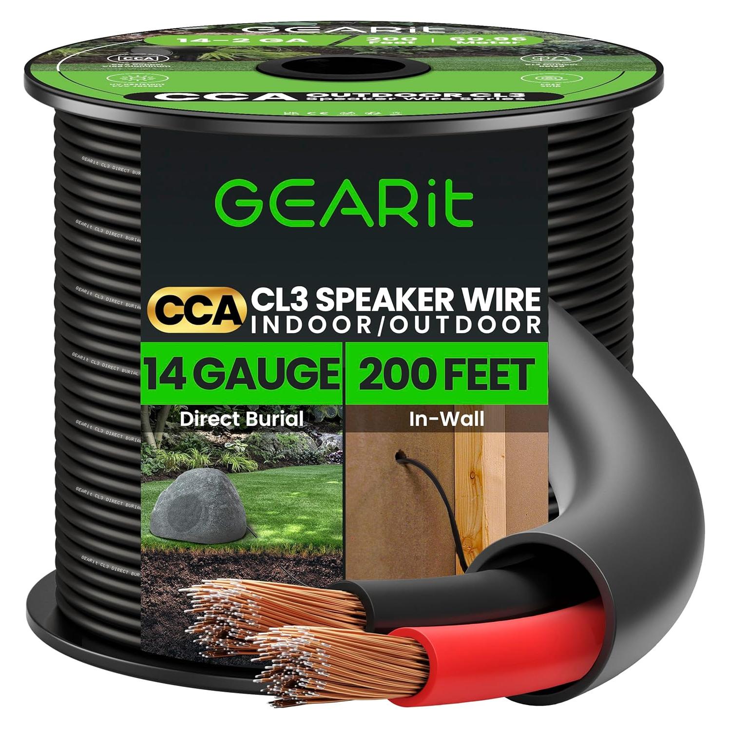 Cable de altavoz GearIT 14 AWG 2x2.5mm 60.96m Negro
