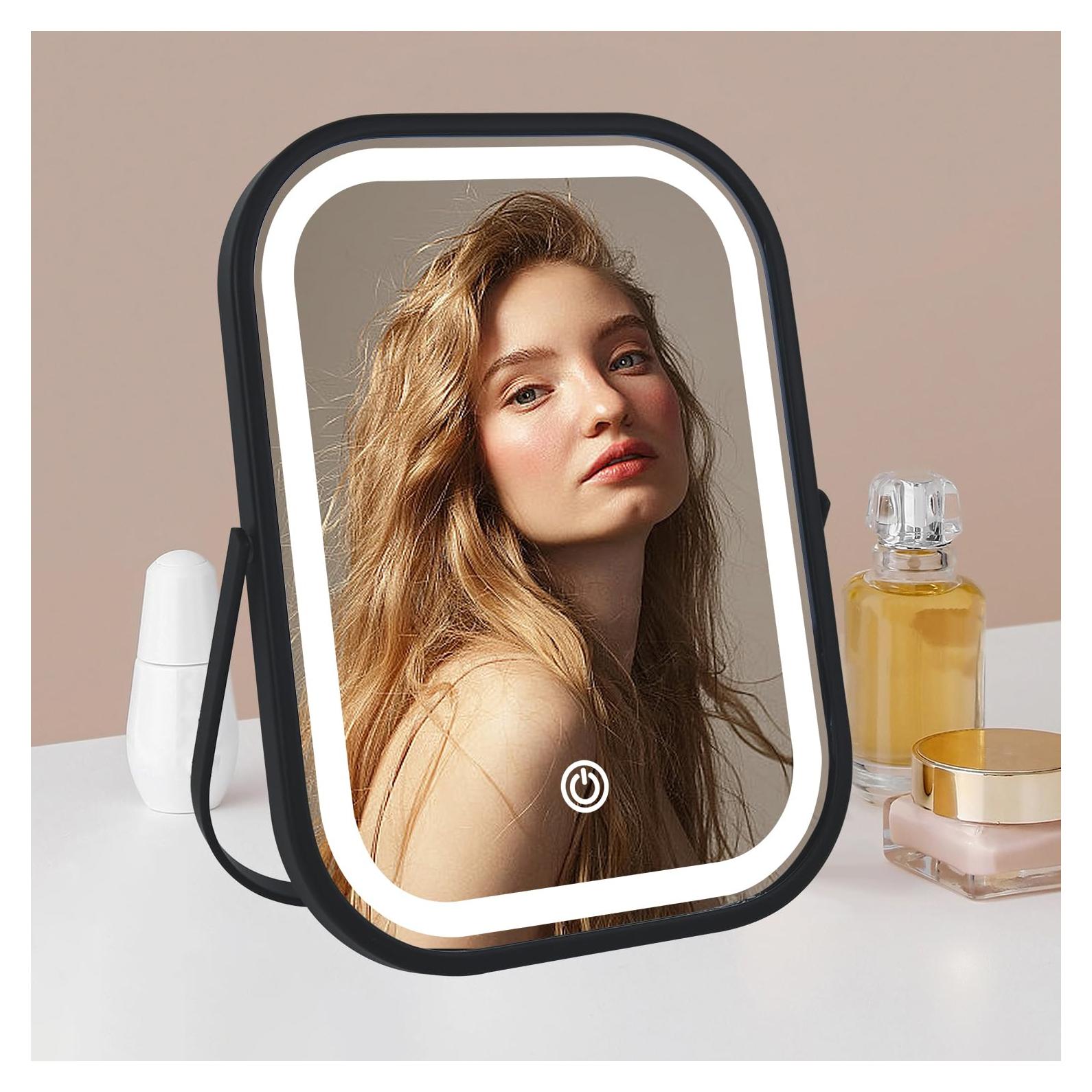 Espejo de Maquillaje LED Portátil YEKKOPT Negro 20.32x15.24cm