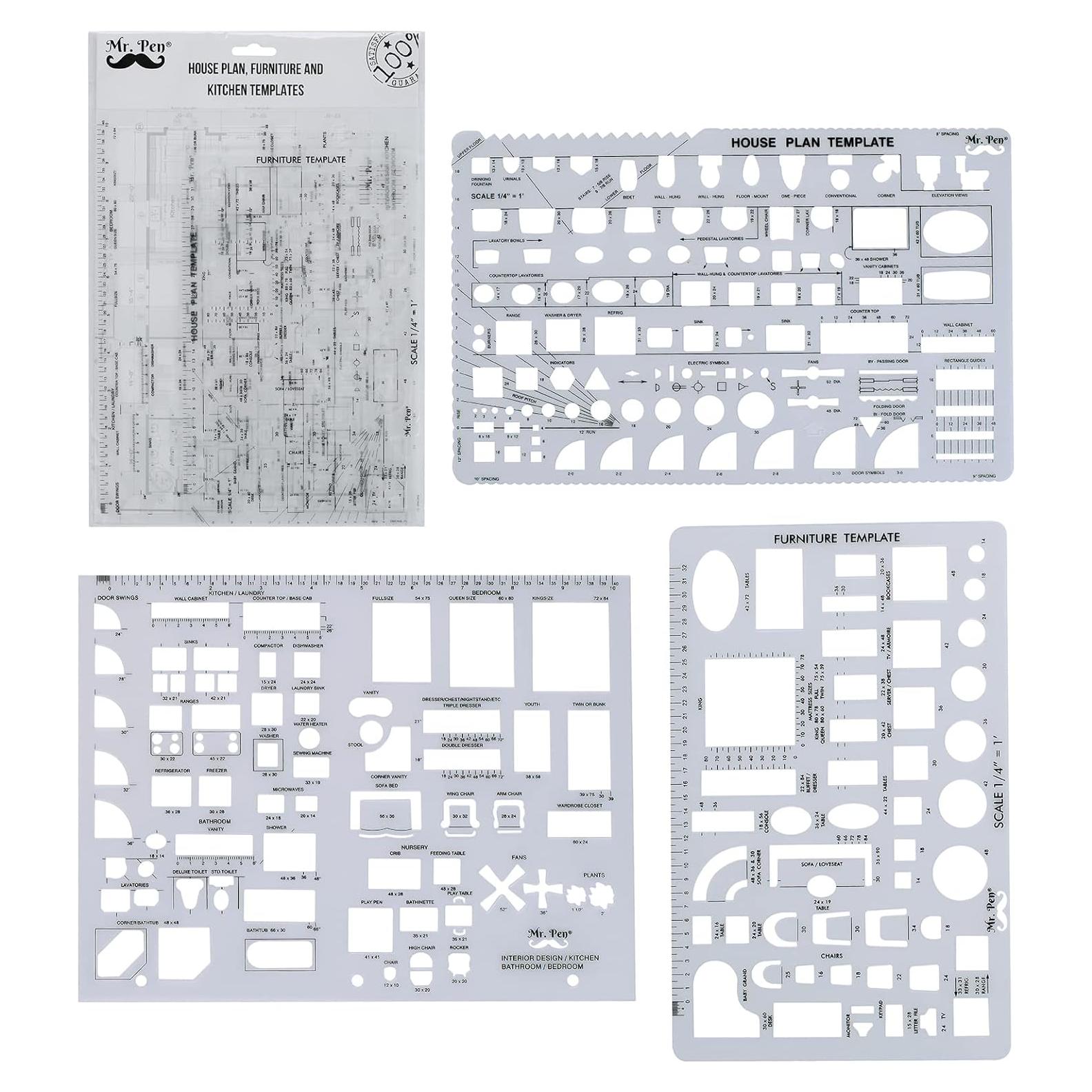 Set de Plantillas de Dibujo Mr. Pen - 3 Piezas para Arquitectura