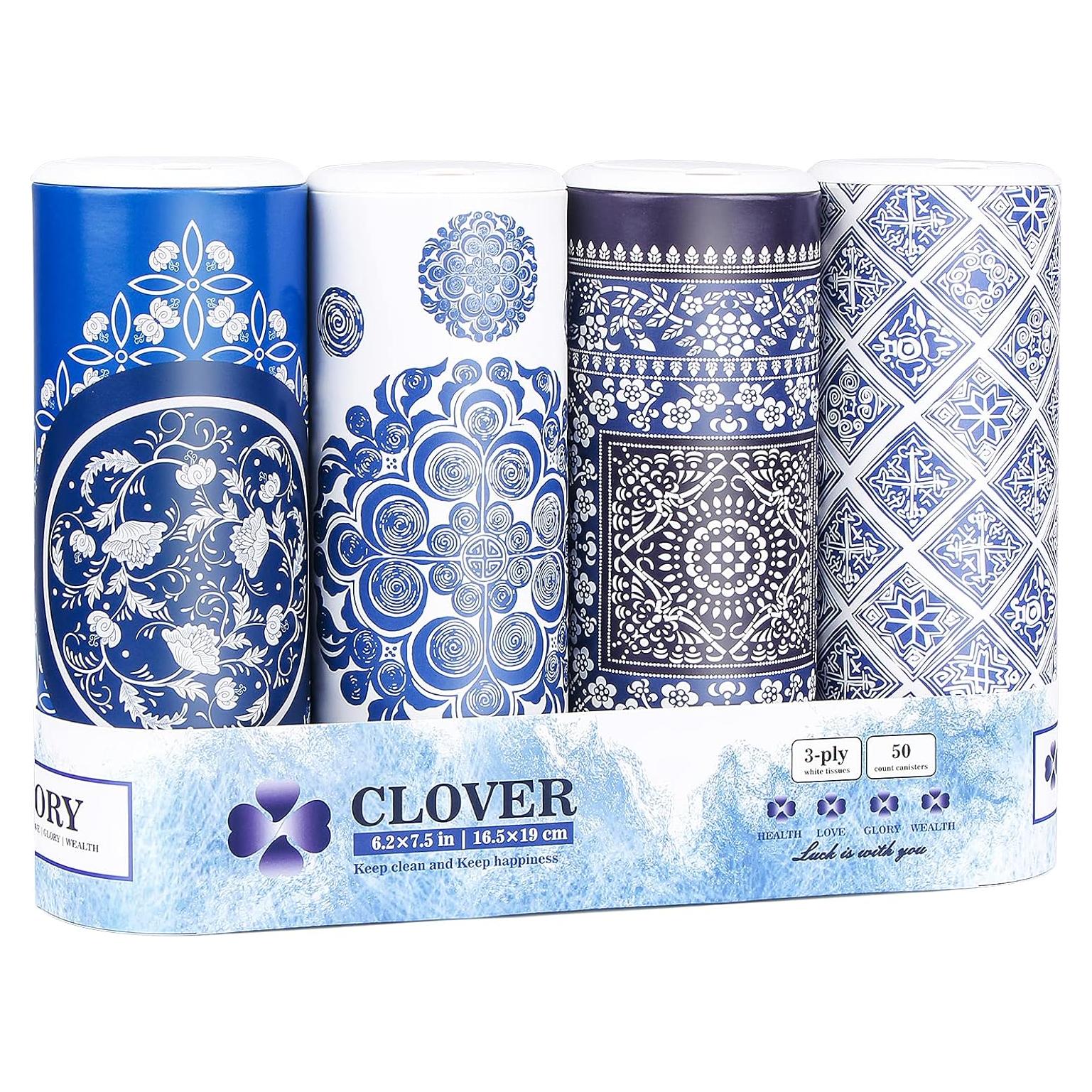 Caja de Tejidos Faciales CLOVER para Auto - 4 Canisters 3 Capas