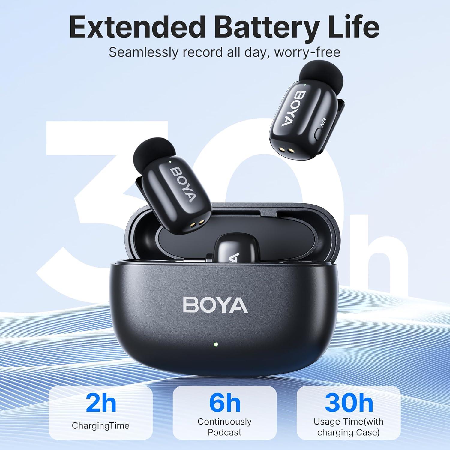 Micrófono Lavalier Inalámbrico BOYA Mini 30H Batería USB-C