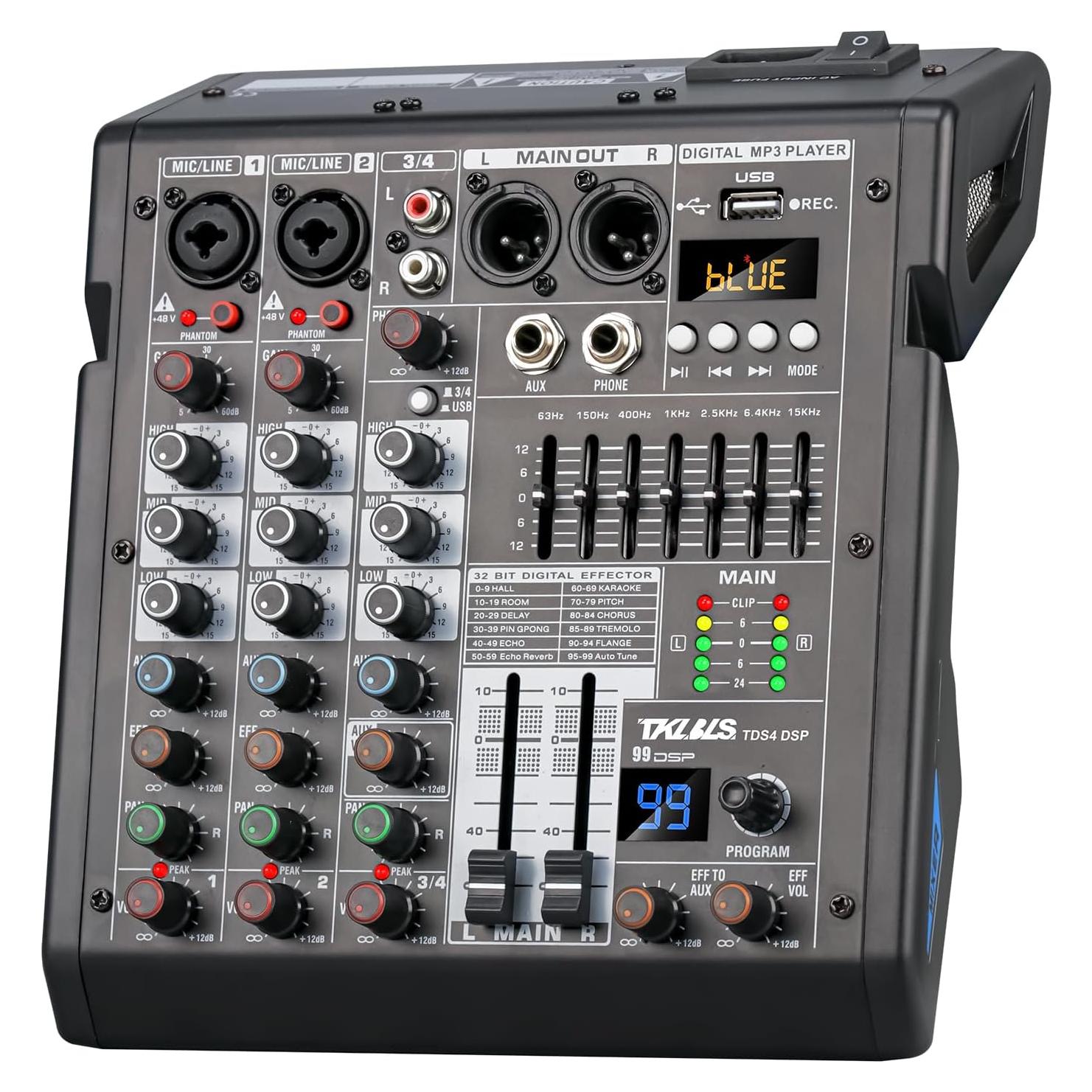 Mezclador de Audio TKLBLS TDS-4DSP 4 Canales con Bluetooth