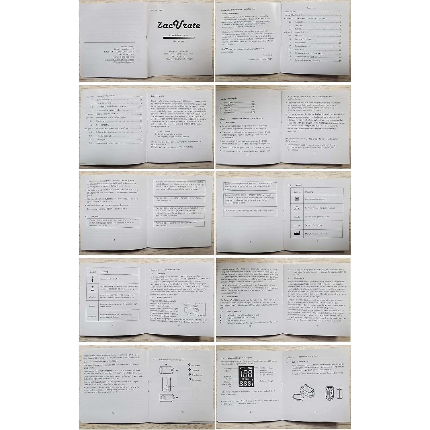 Oxímetro de Pulso Zacurate 500DL con Funda y Baterías