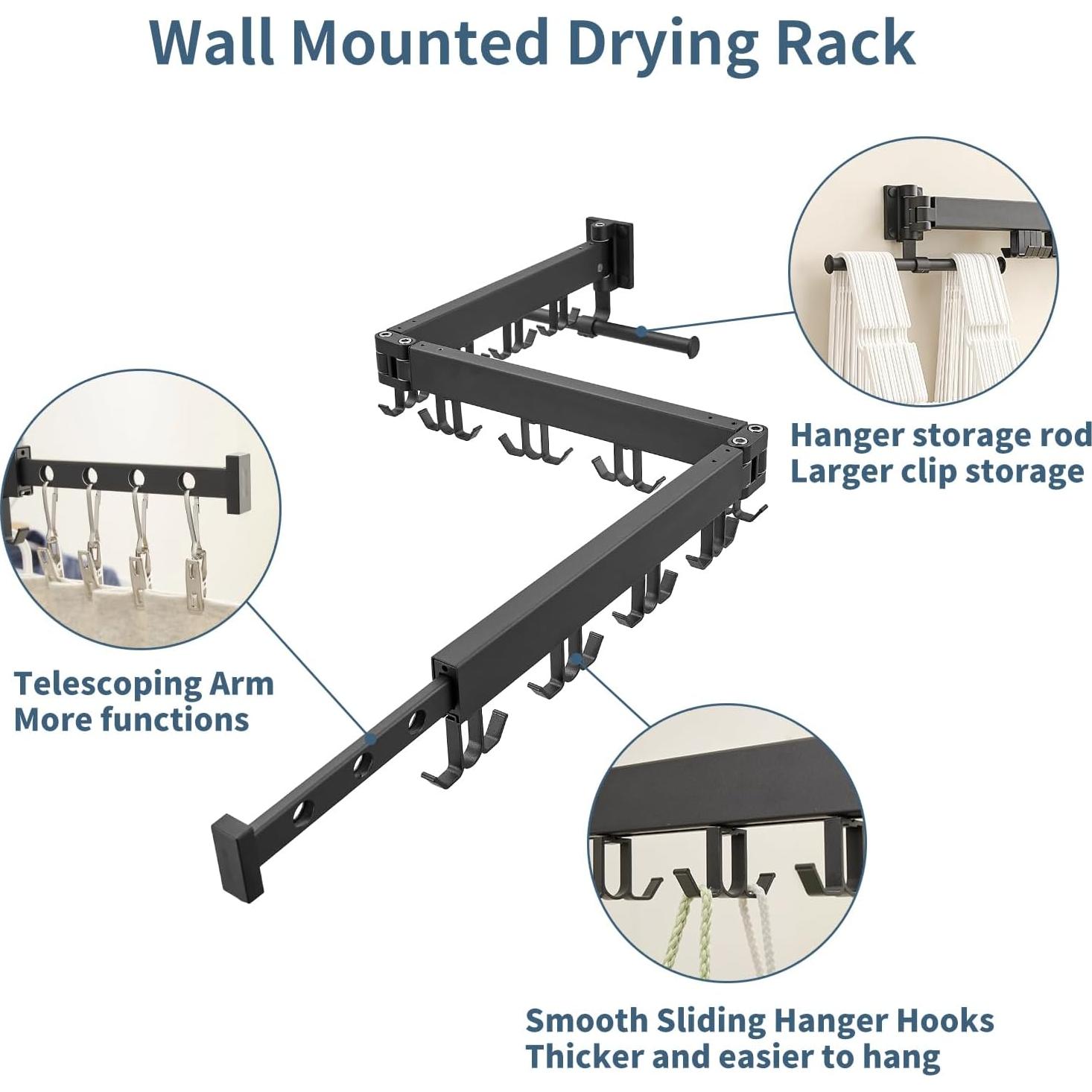 Perchero de Ropa Plegable JOOM Montado en la Pared Negro