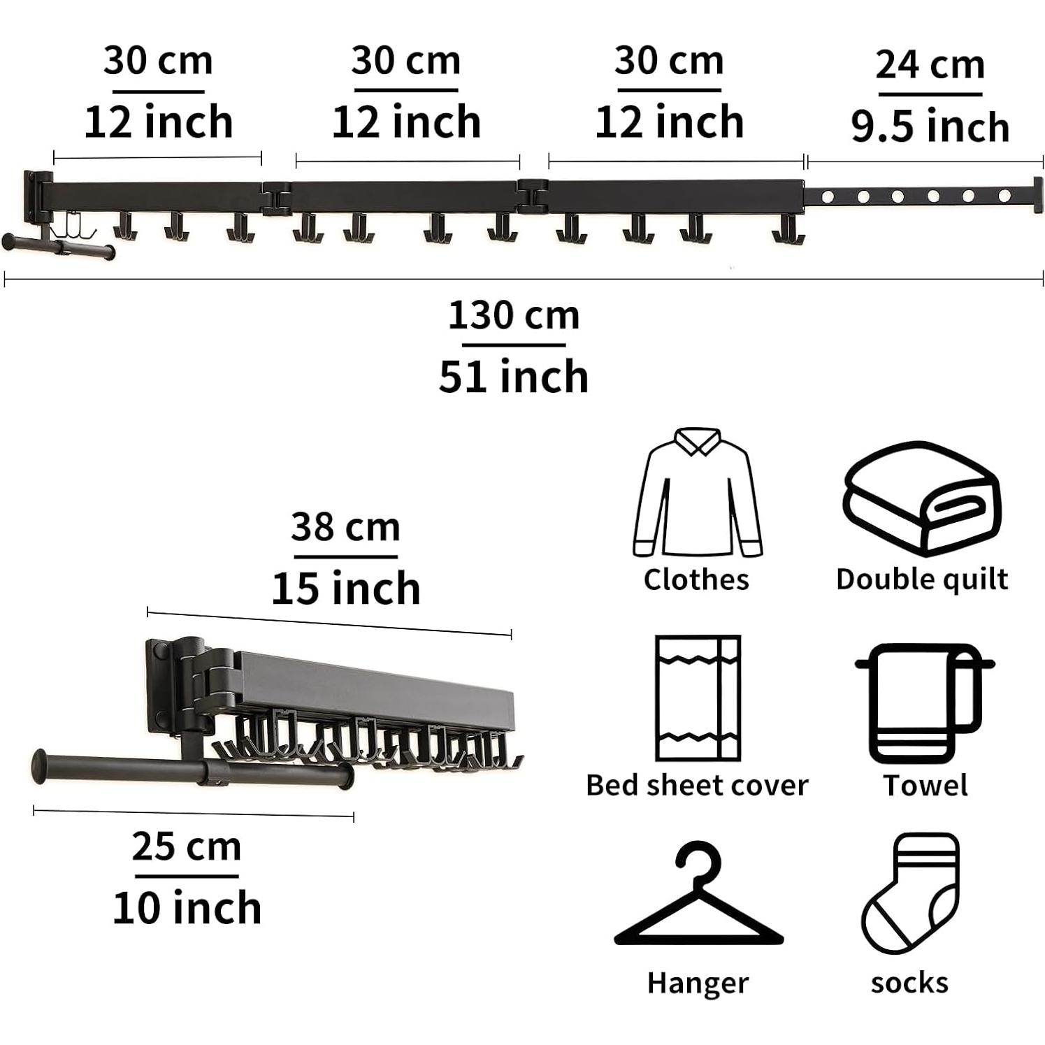 Perchero de Ropa Plegable JOOM Montado en la Pared Negro