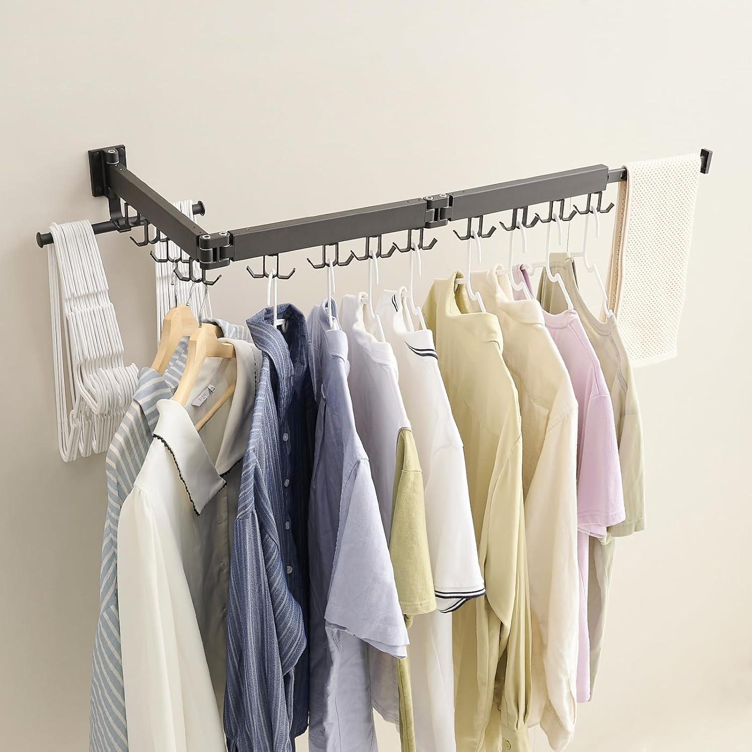 Perchero de Ropa Plegable JOOM Montado en la Pared Negro