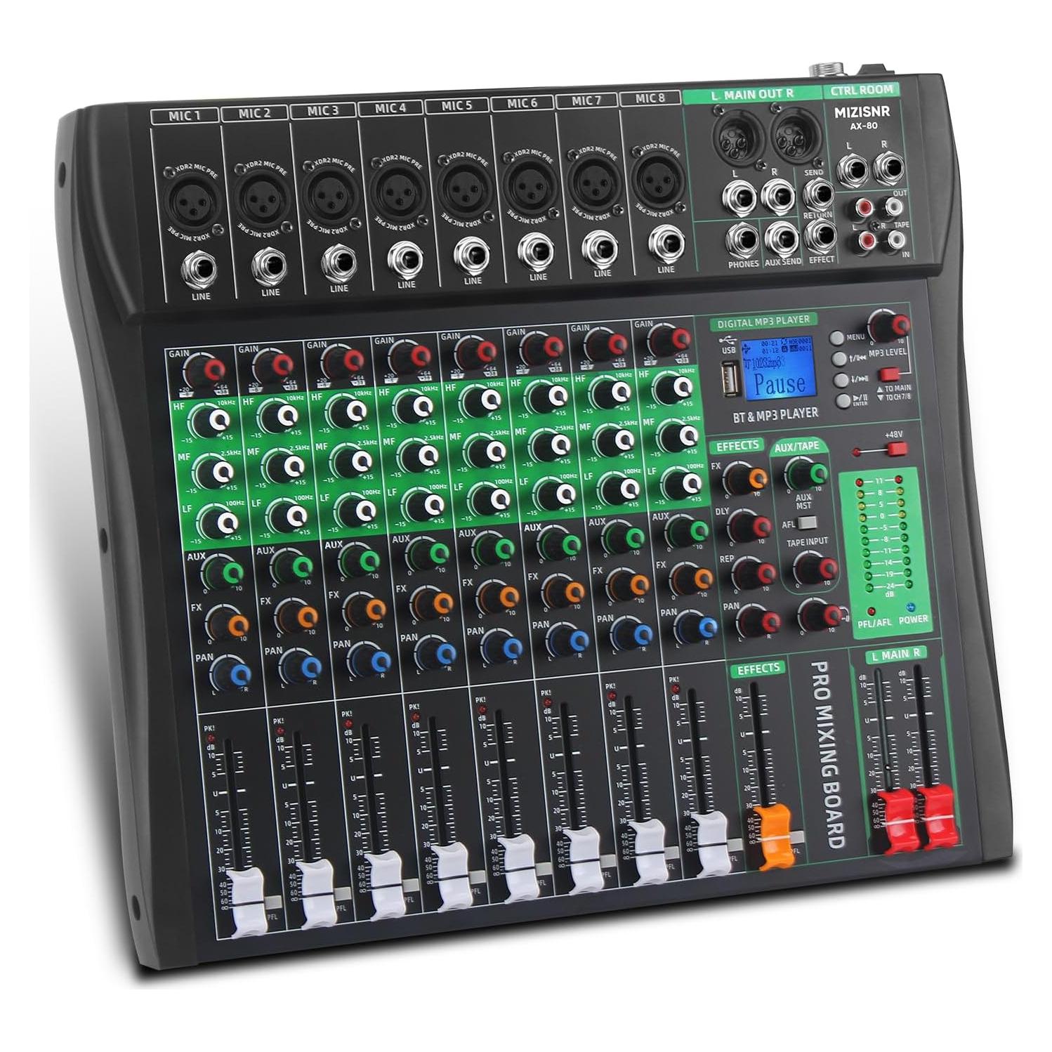 Mezclador de Audio 8 Canales AX-80 con Bluetooth y USB