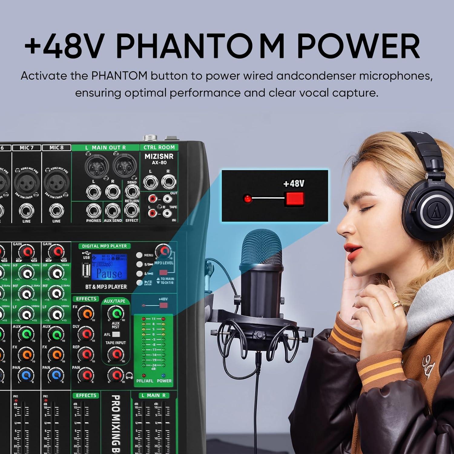 Mezclador de Audio 8 Canales AX-80 con Bluetooth y USB