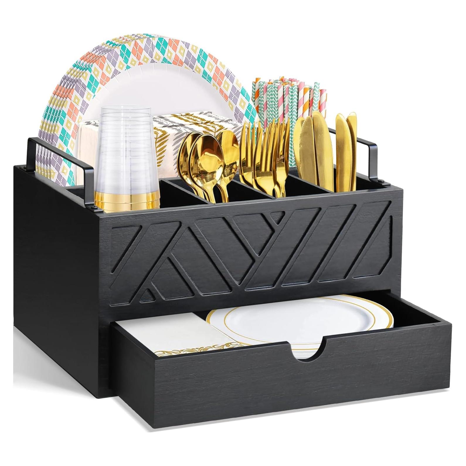 Dispensador de Platos de Papel Zecela con Cajón y 5 Compartimentos