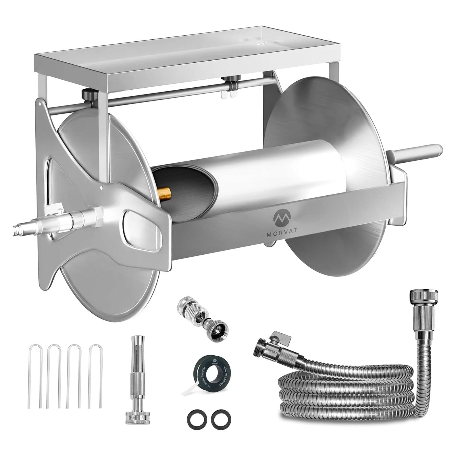 Carrete de Manguera de Jardín Morvat 150FT Acero Inoxidable