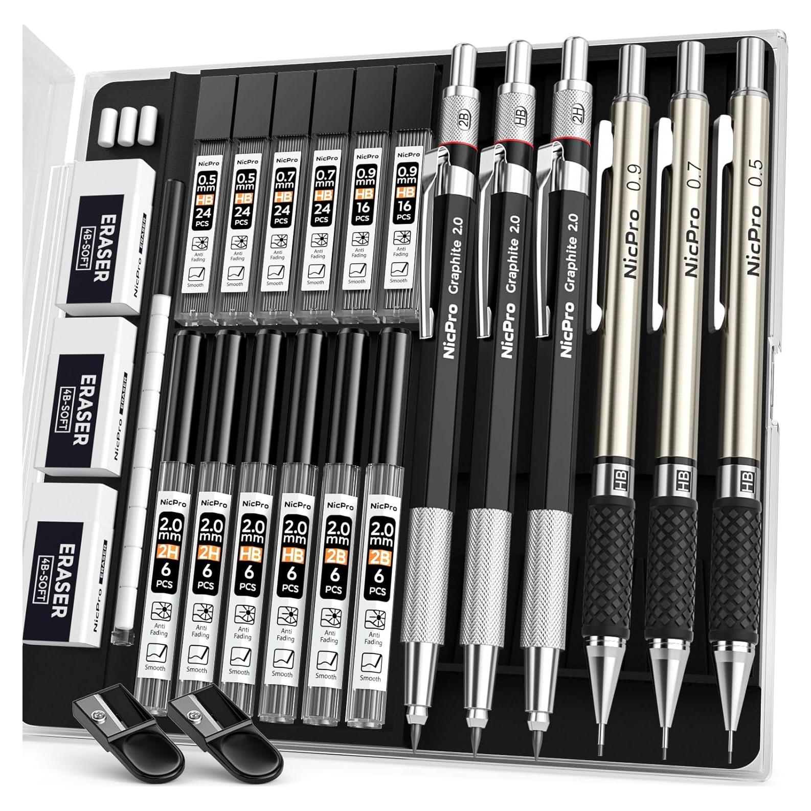 Conjunto de Lápices Mecánicos Nicpro 6PCS 0.5-0.9mm y 2mm