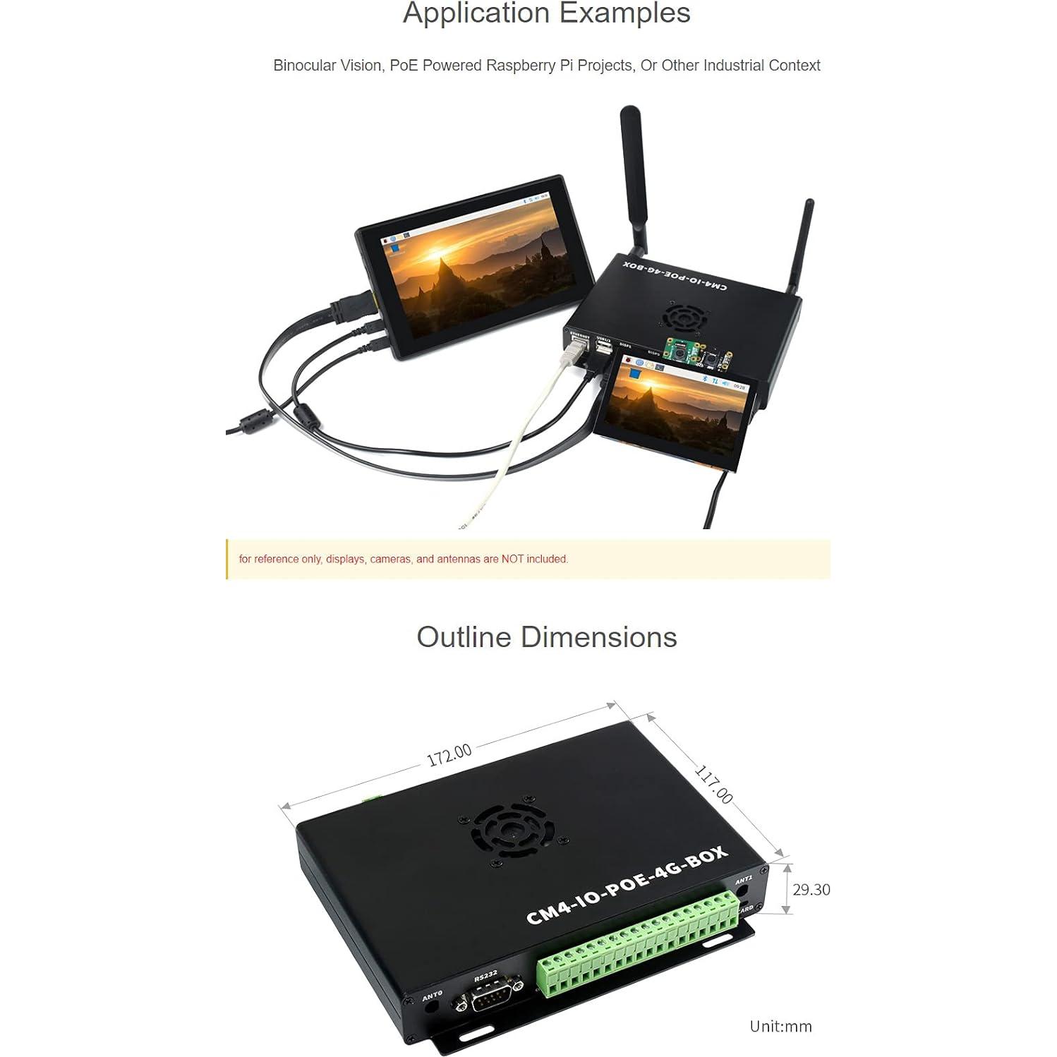 Waveshare Industrial IoT Mini-Computer Based On Raspberry Pi Compute Module 4 (NOT Included) Waveshare CM4 Industrial IoT Board Inside PoE 5G/4G Metal Case with Cooling Fan