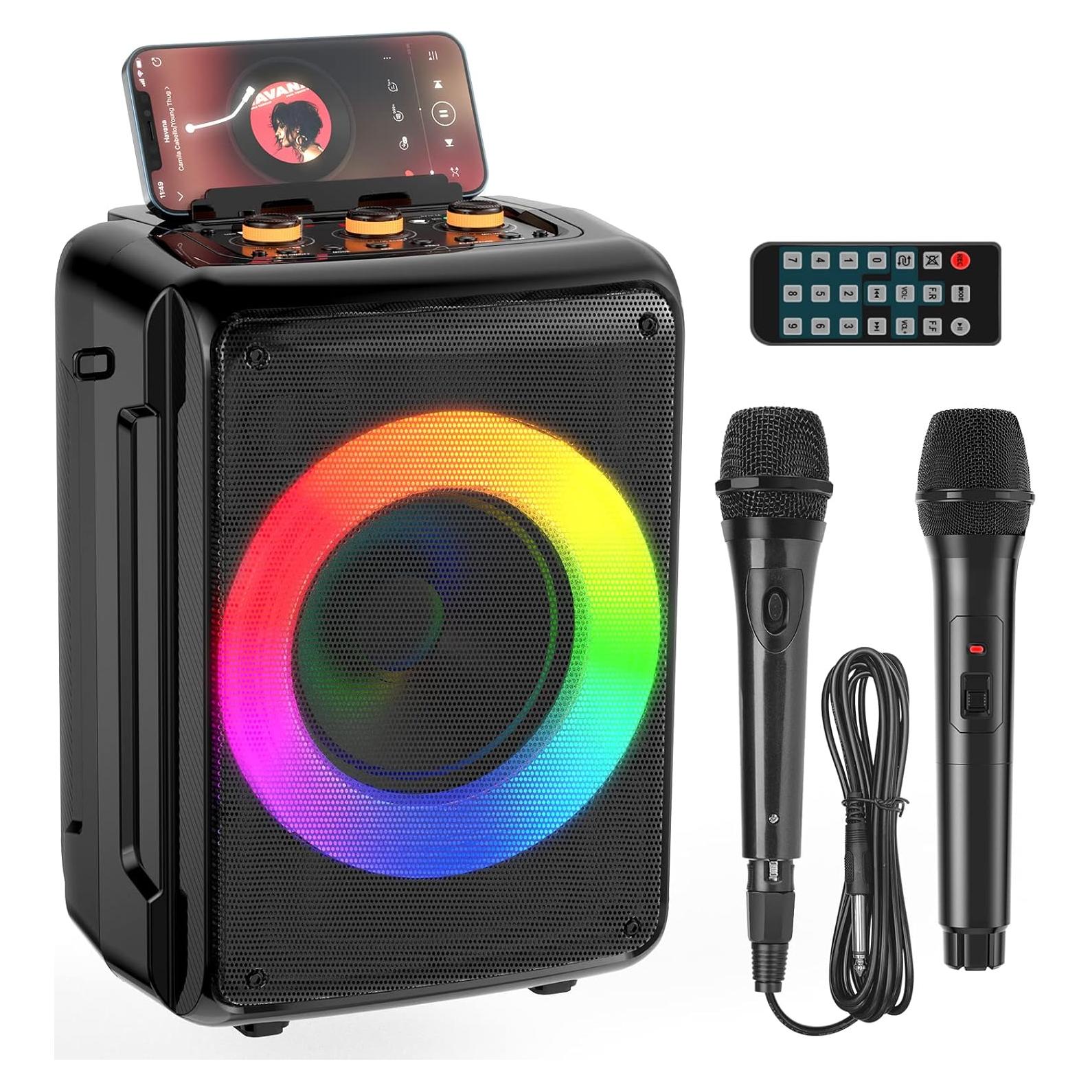 Máquina de Karaoke HWWR Portátil Bluetooth 2 Micrófonos