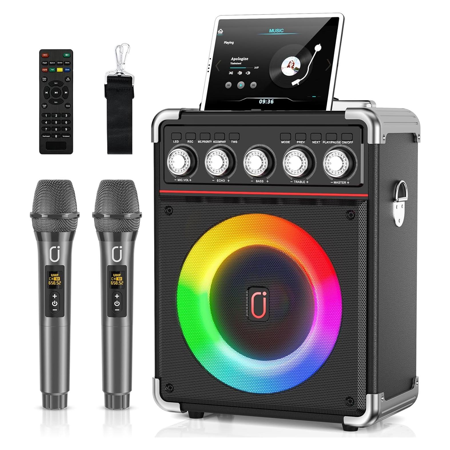 Máquina de Karaoke HWWR TX05 con 2 Micrófonos y Bluetooth