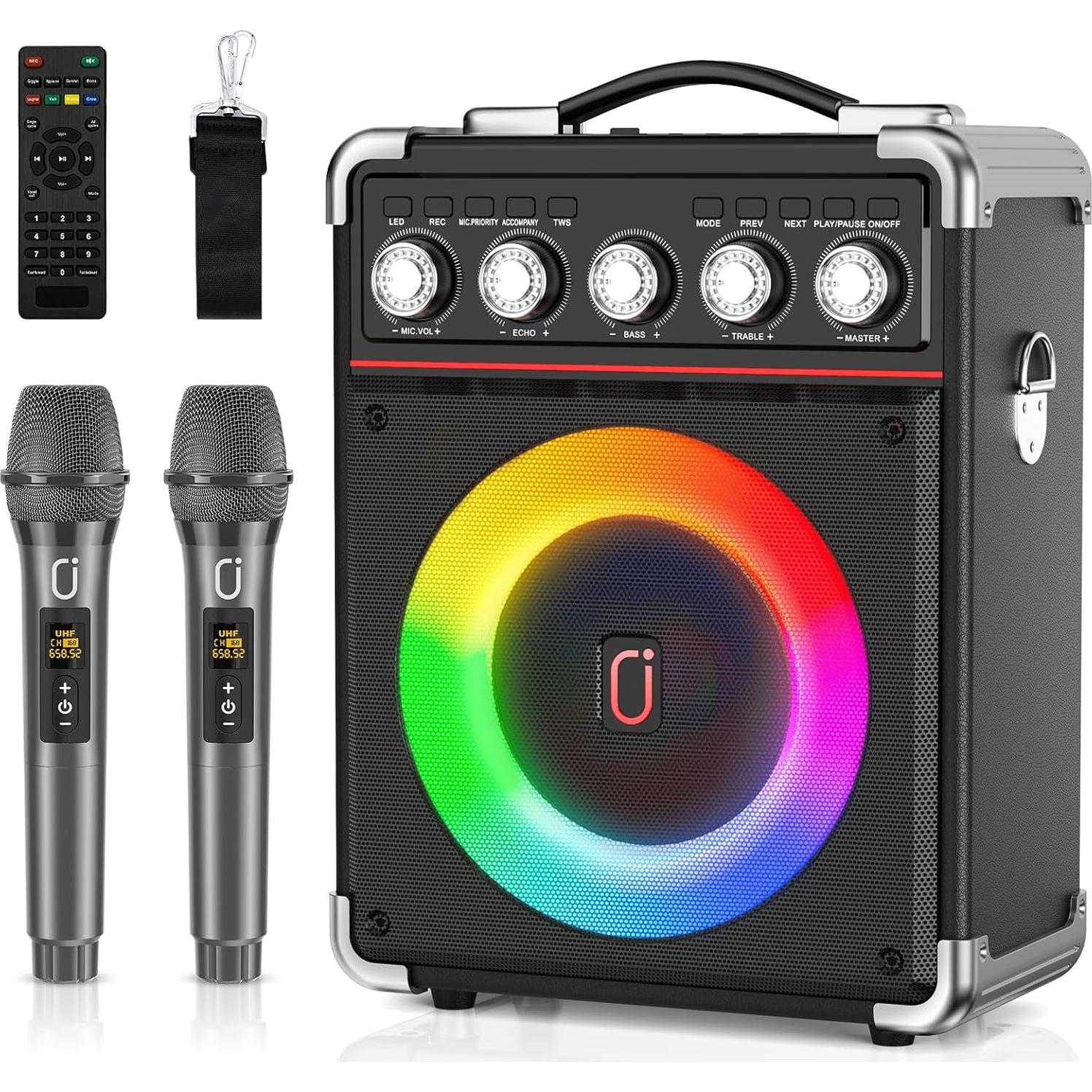 Máquina de Karaoke HWWR TX05 con 2 Micrófonos y Bluetooth