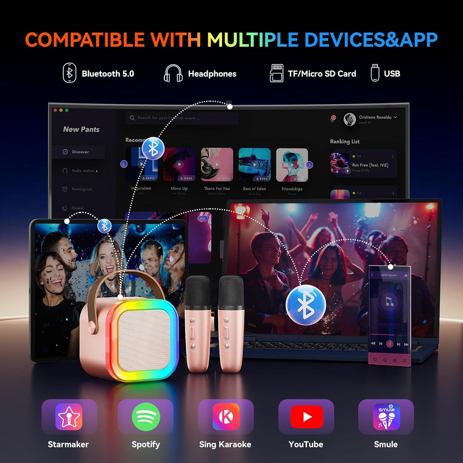 Máquina de Karaoke Peski K-51 Mini Bluetooth Oro Rosa