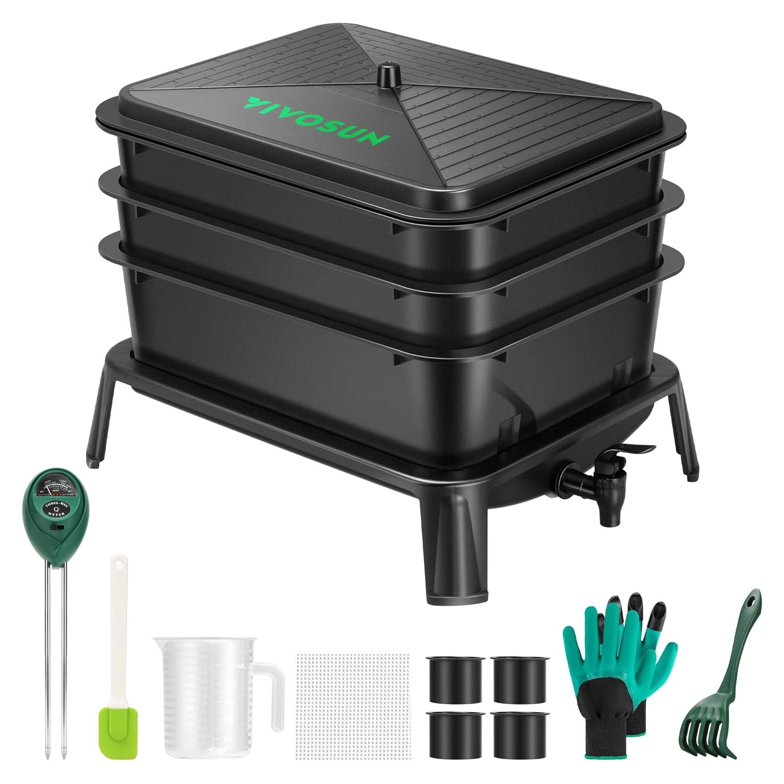 Contenedor de Compostaje de Lombrices VIVOSUN 30L 3 Capas