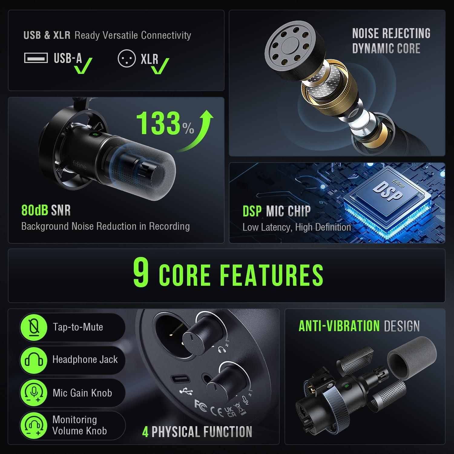 Micrófono Dinámico FIFINE K688 USB/XLR para Podcast