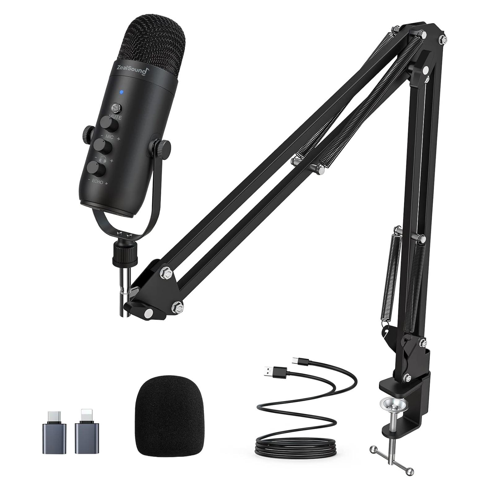 Micrófono Gaming USB ZealSound K66 con Brazo Soporte Negro