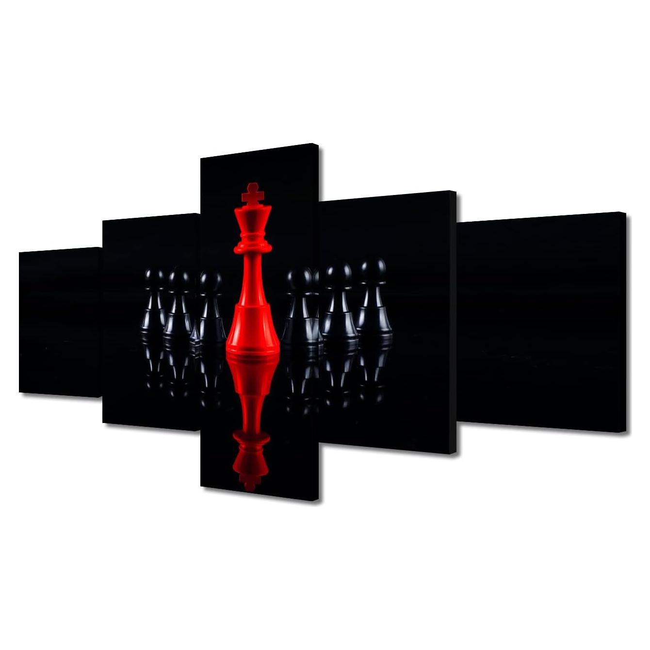 Arte de Pared en Lienzo TISHIRON 5 Piezas Ajedrez 125x60 cm