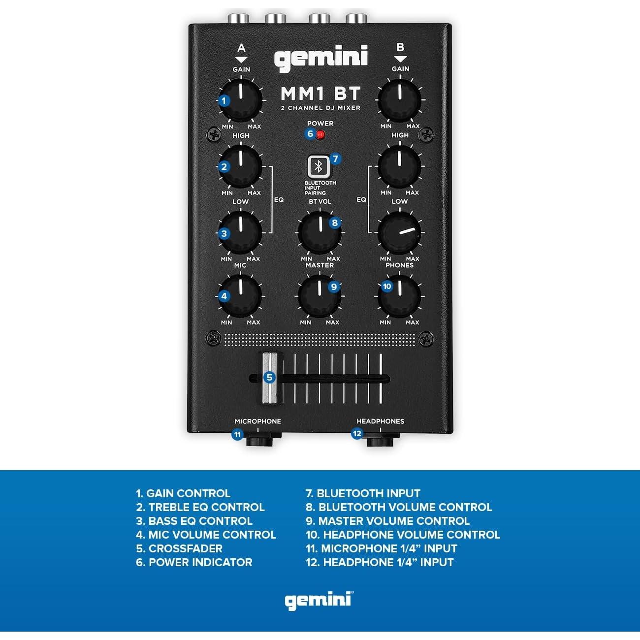 Mezclador DJ Gemini MM1BT Bluetooth 2 Canales Compacto