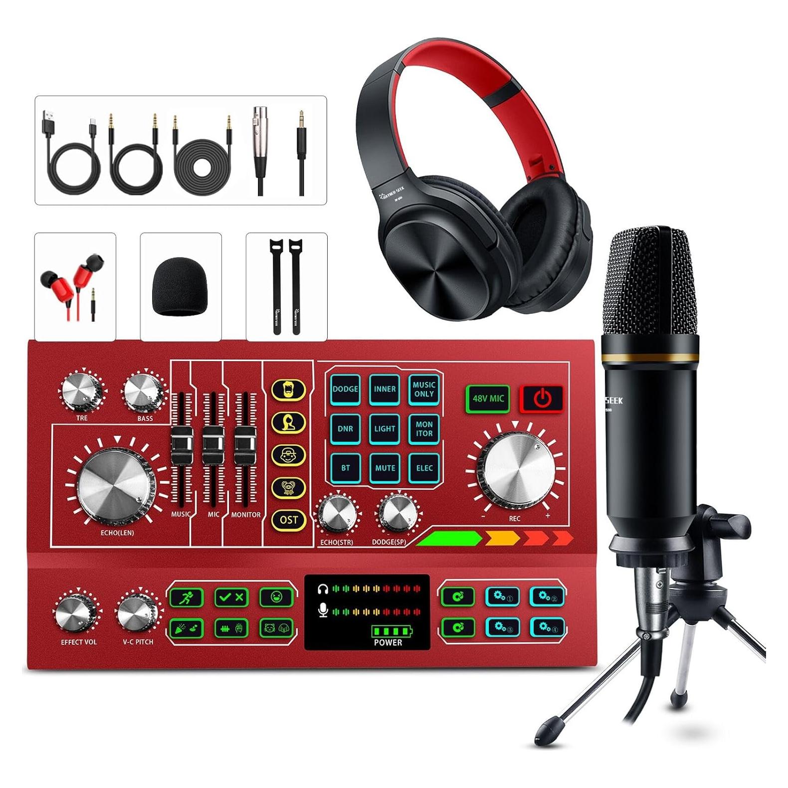 Mezclador de Audio HS-AP901 Rojo para Podcast y Streaming