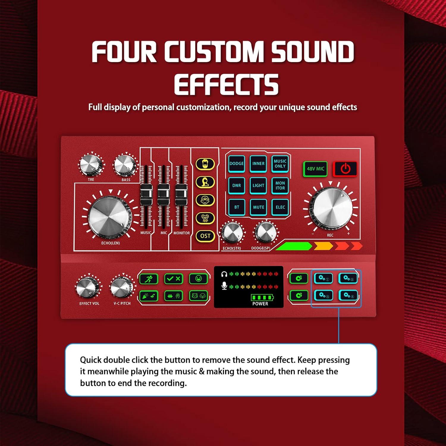 Mezclador de Audio HS-AP901 Rojo para Podcast y Streaming