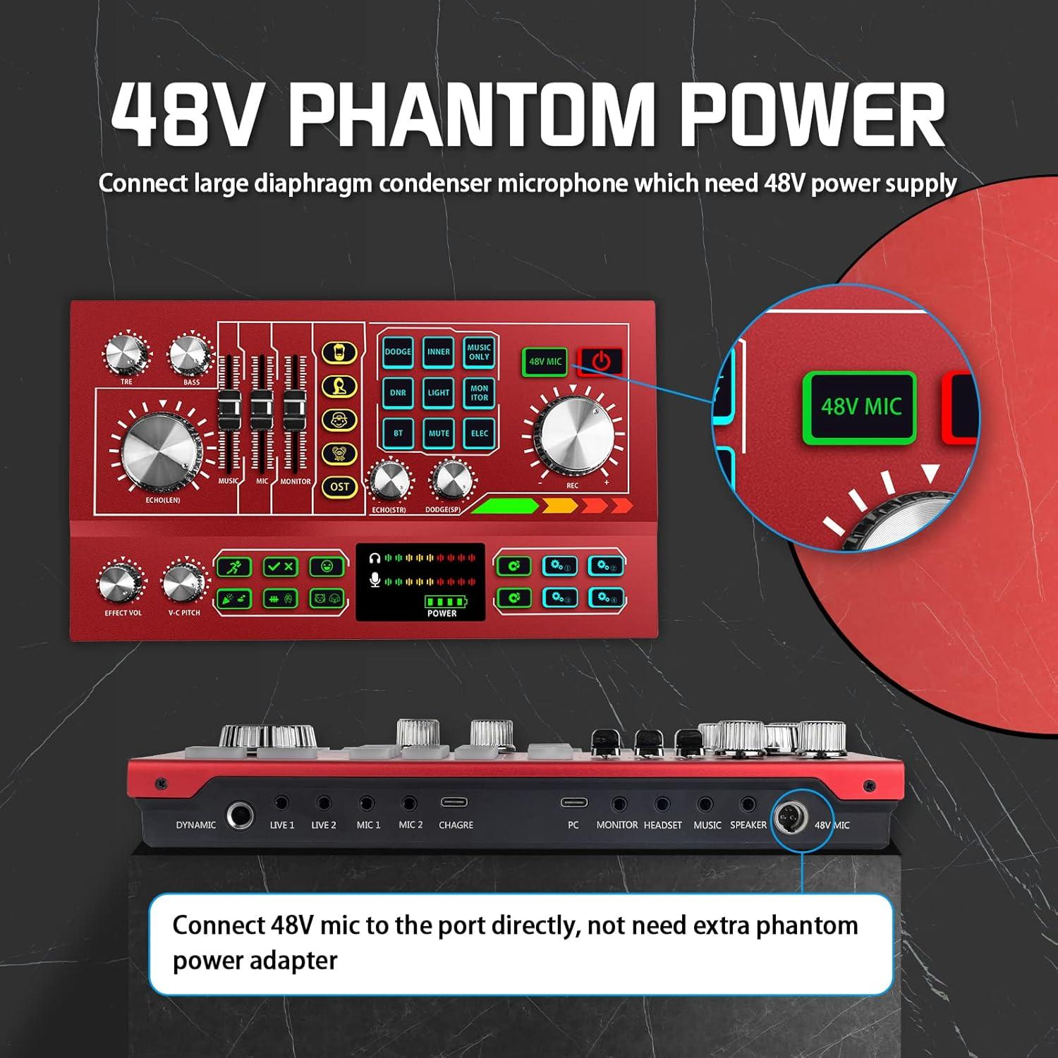 Mezclador de Audio HS-AP901 Rojo para Podcast y Streaming