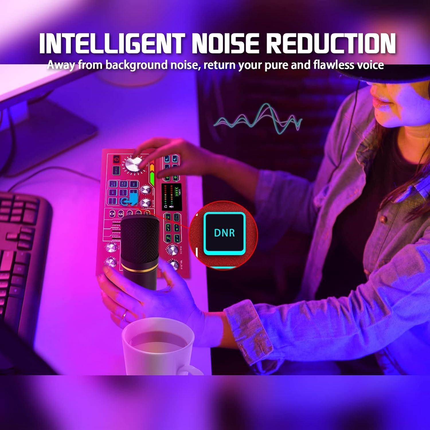 Mezclador de Audio HS-AP901 Rojo para Podcast y Streaming