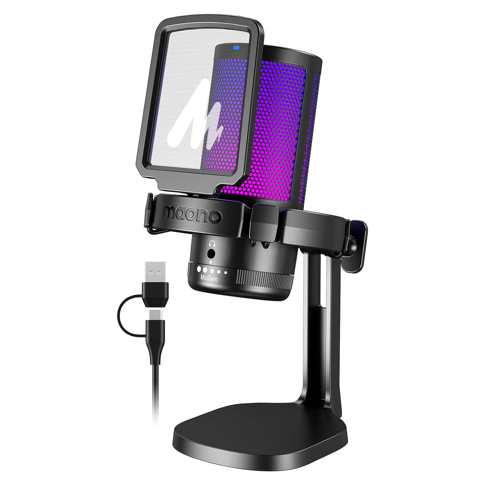 Micrófono USB MAONO GamerWave DGM20 con RGB y Cancelación de Ruido