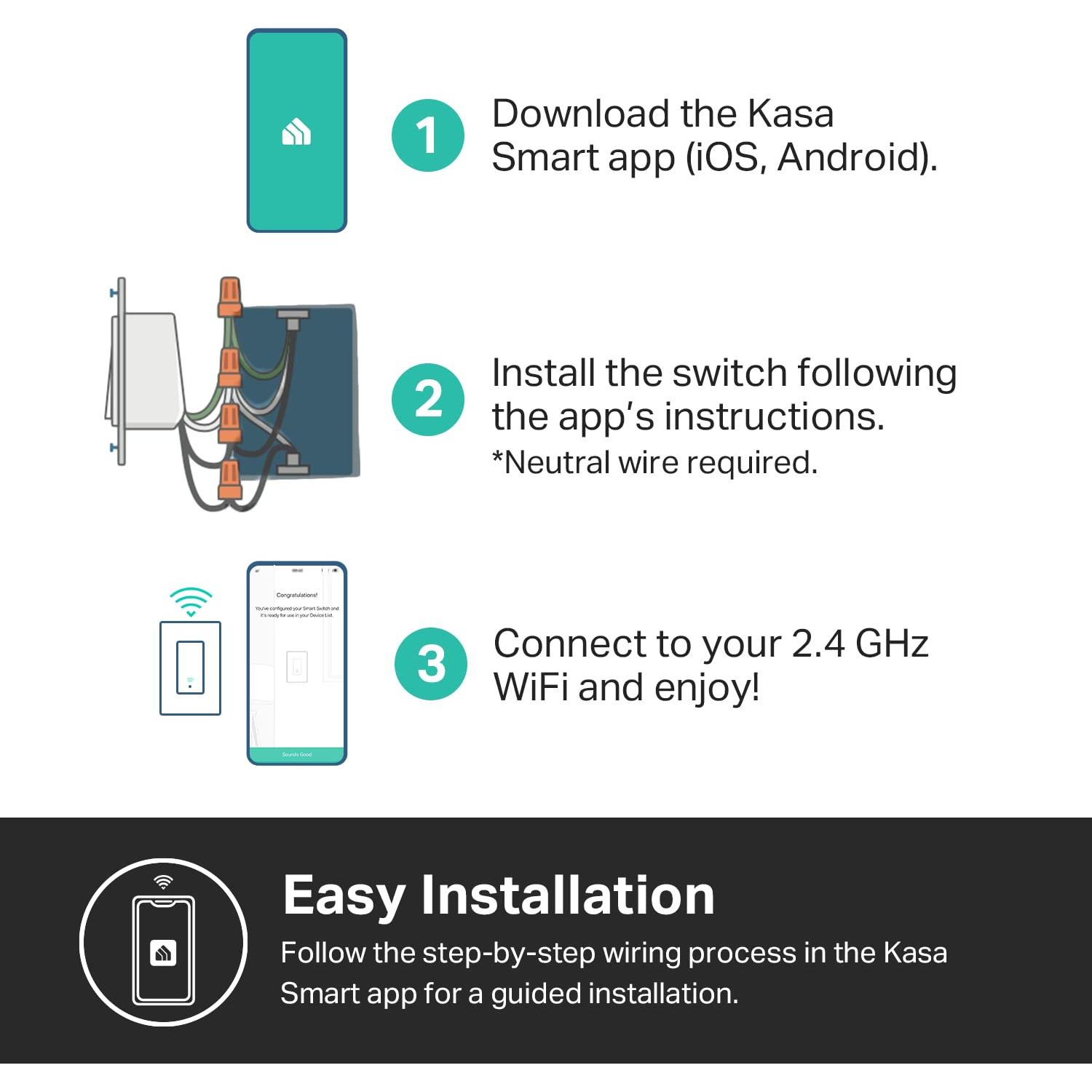 Interruptor Luz Inteligente Kasa KS200P3 Wi-Fi 3 Piezas