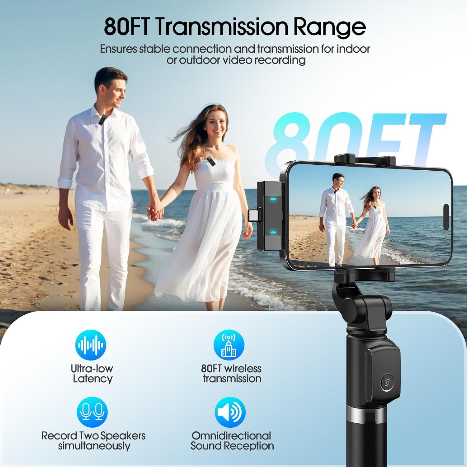 Paquete de 2 Micrófonos Lavalier Inalámbricos J68 con Estuche