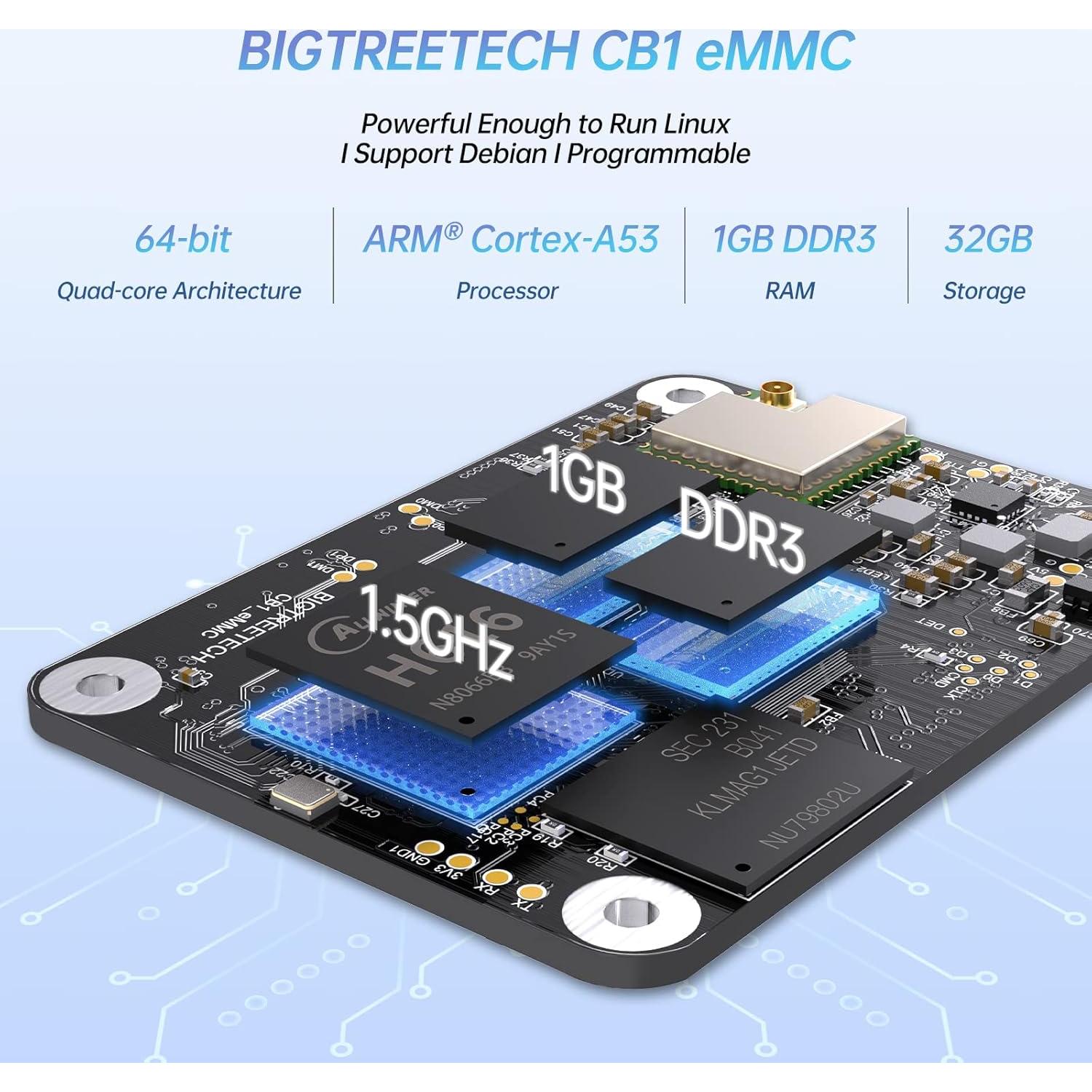 BIGTREETECH CB1 eMMC V1.1 Control Board (1GB+32GB), Support Klipper Upgrade on CB1 V2.2 Compatible with Raspberry-Pi 3B/4B, Manta M8P/M5P/M4P, Manta E3EZ Motherboard, Pi4B Adapter 3D Printer Part
