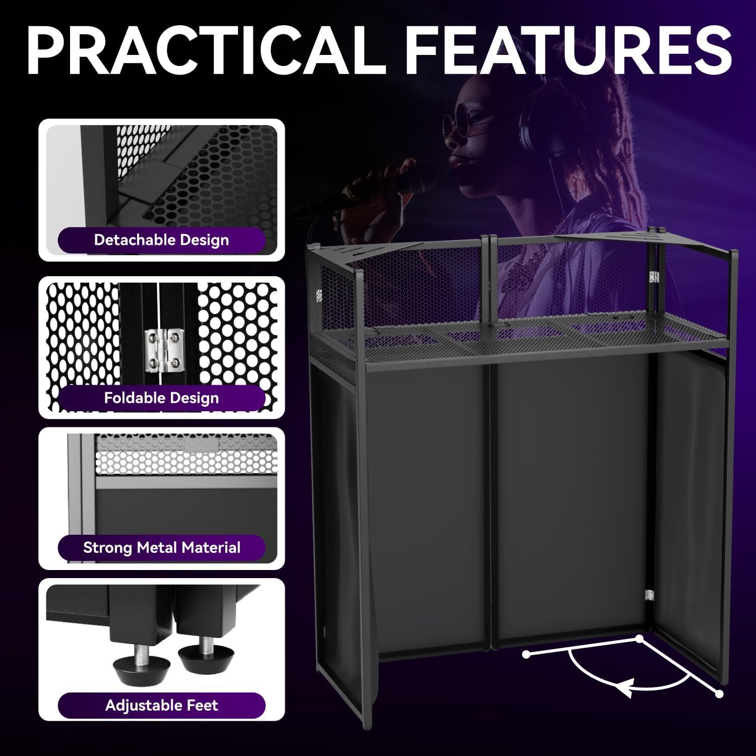 Mesa de DJ portátil Plegable con Tela Blanca y Negra