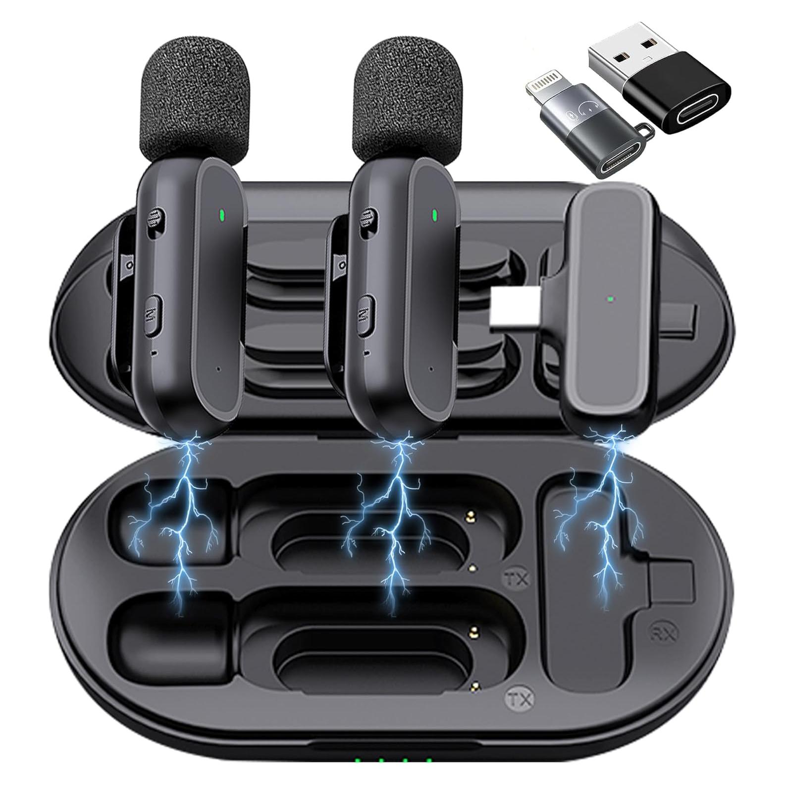 Micrófono Lavalier Inalámbrico 2 Piezas con Estuche Carga