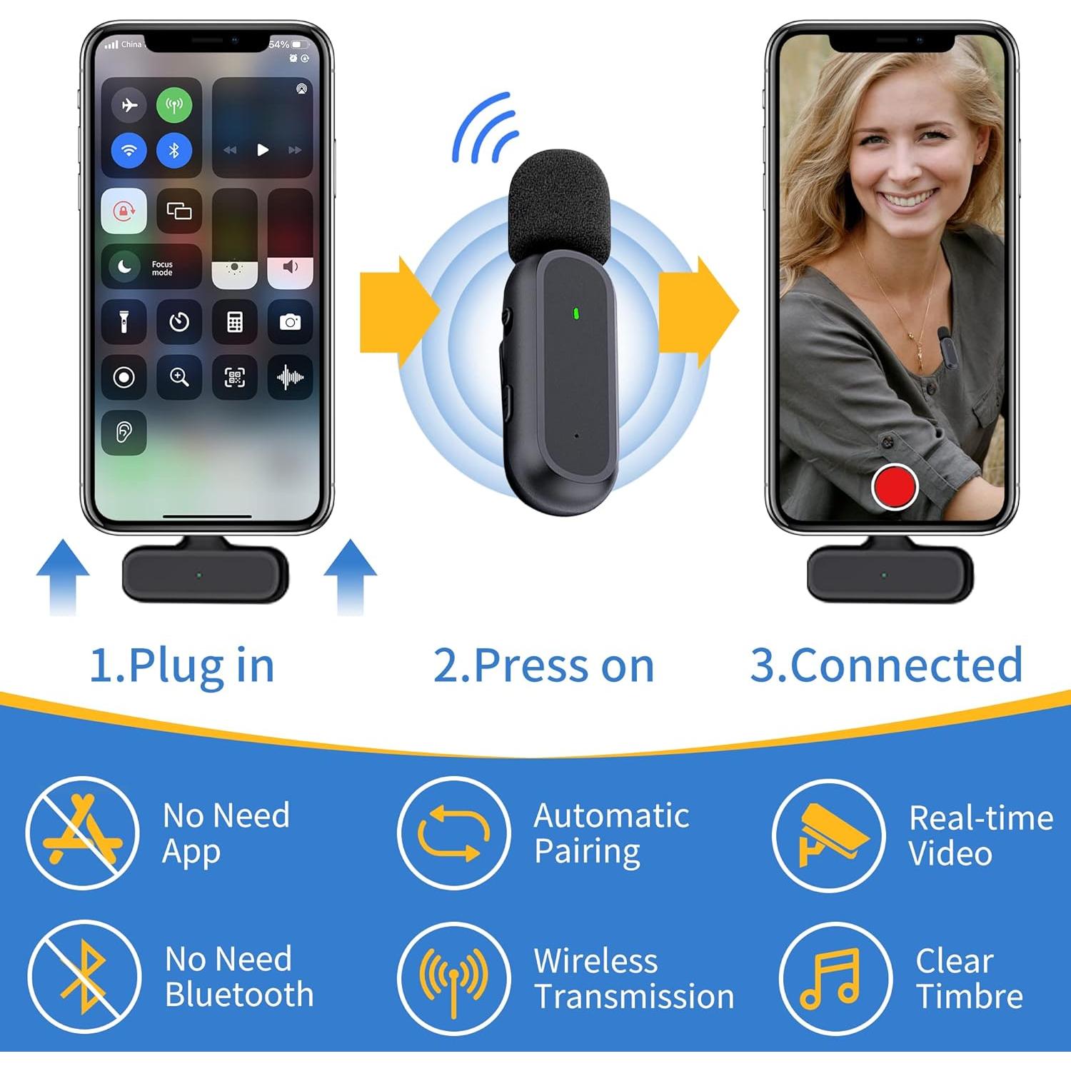 Micrófono Lavalier Inalámbrico 2 Piezas con Estuche Carga