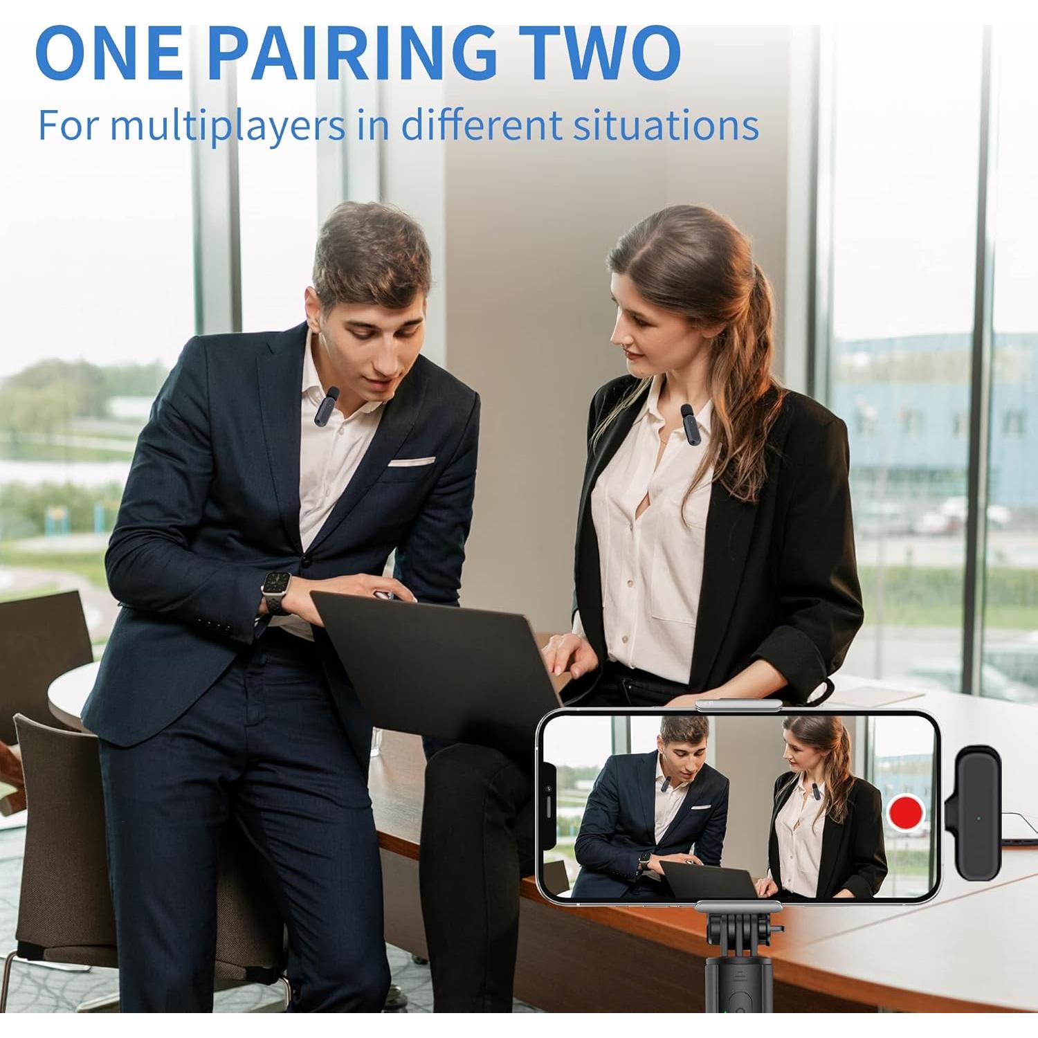 Micrófono Lavalier Inalámbrico 2 Piezas con Estuche Carga