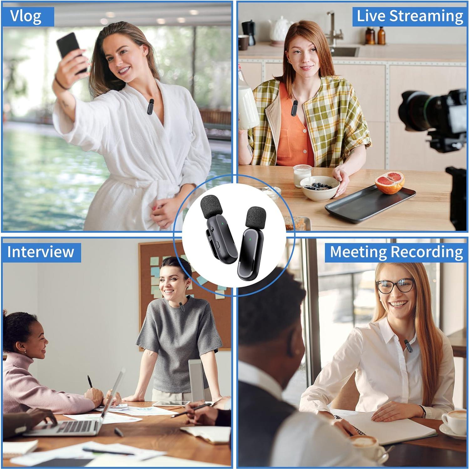 Micrófono Lavalier Inalámbrico 2 Piezas con Estuche Carga